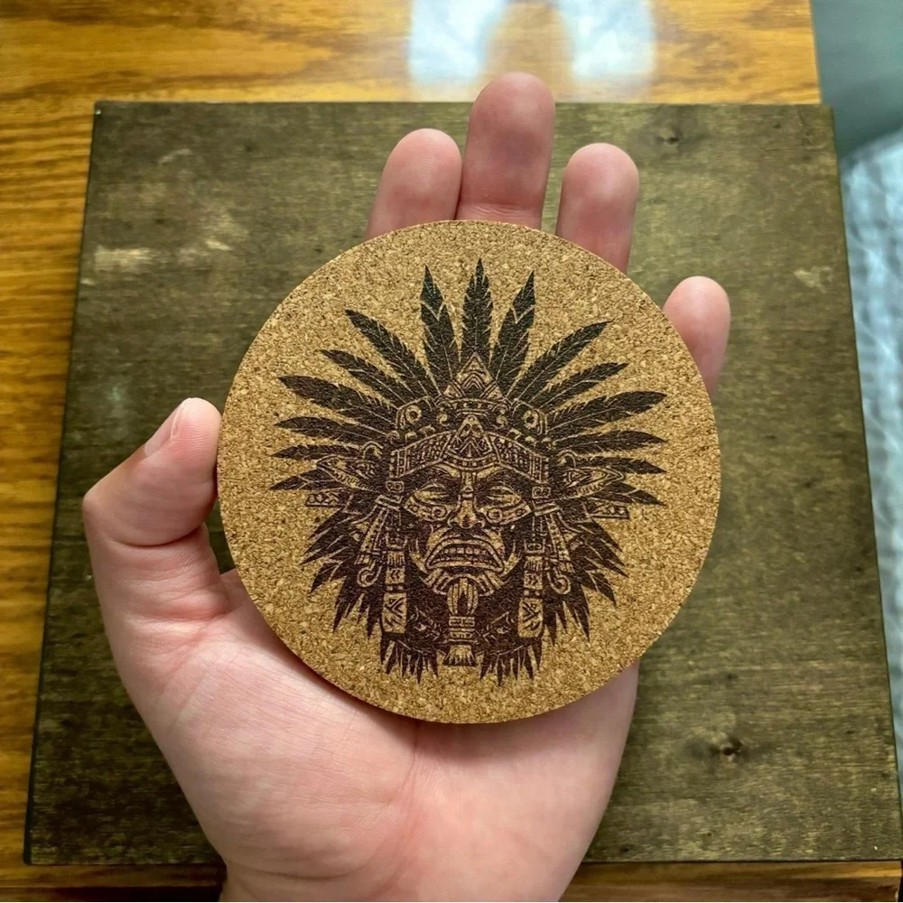 Aztec Clipart 11 Laser Engraved Cork Coaster